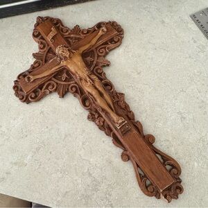 Wooden Crucifix Jesus Christ carved wooden cross Catholic cross Vintage